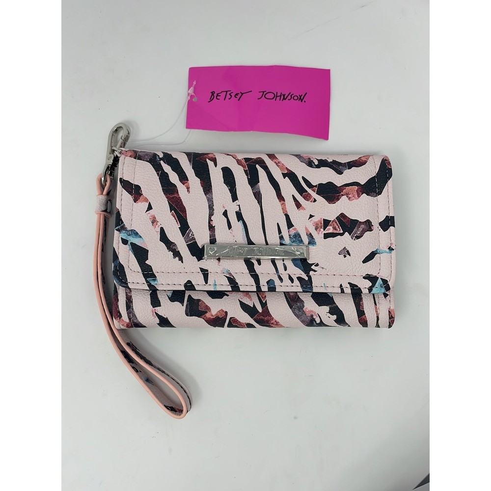 Betsey Johnson Tri-fold Phone Wallet / Wristlet, BNWT, pink, animal print